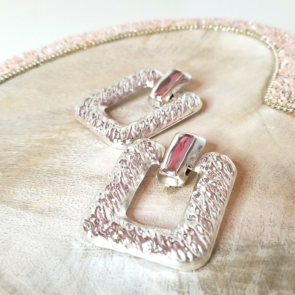 Womens Silver Retangle Shape Light Weight Earrings